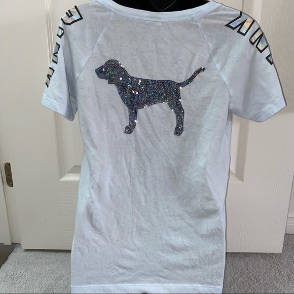 PINK V-Neck T-shirt with Sequins - Picture 8 of 9